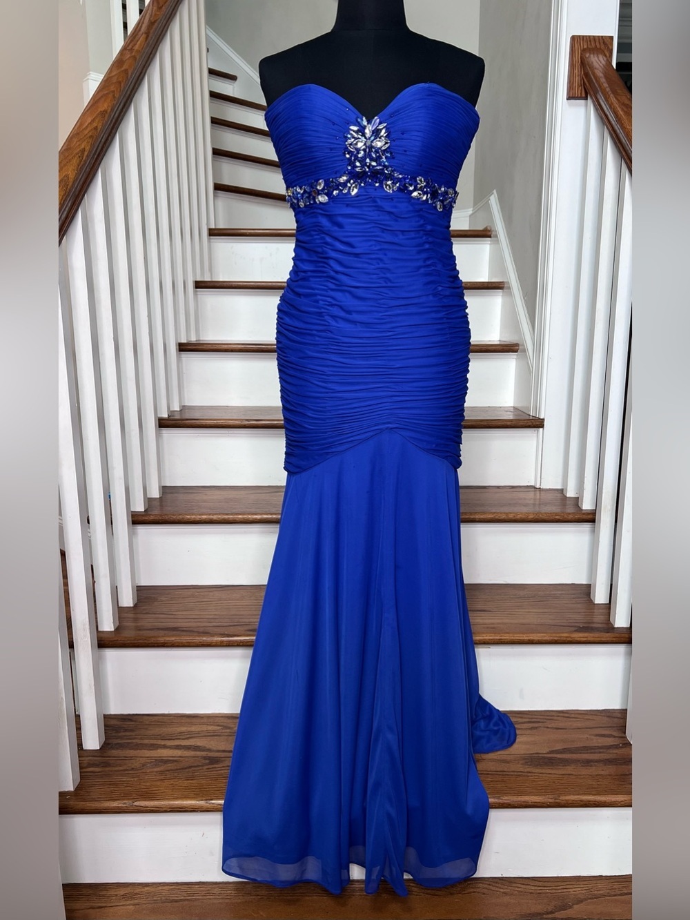 ONYX Nite Royal Blue Strapless Mermaid Gown Beaded Prom Formal Dress Size 1/2